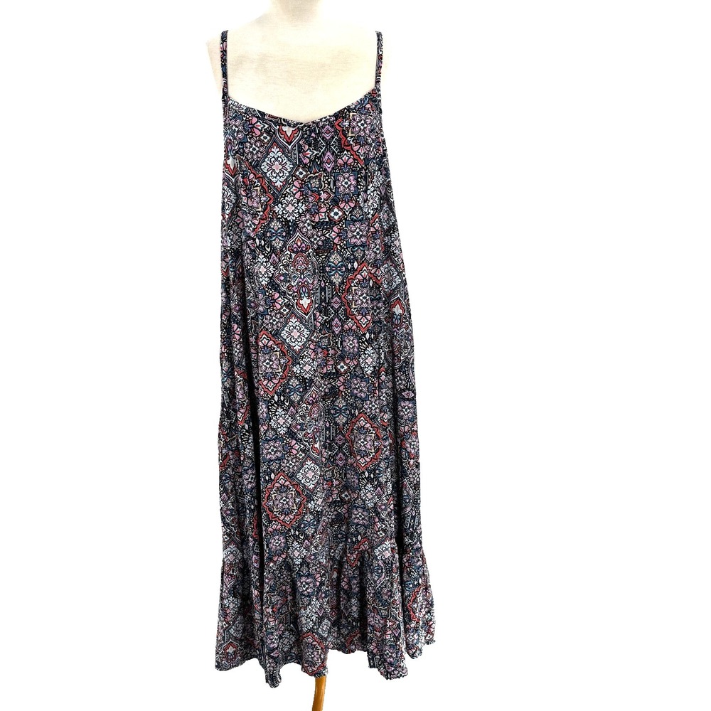 Torrid Maxi Challis Trapeze Tiered Dress Women's 1X Sleeveless Boho Festival NEW